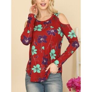 Women’s Cold Shoulder Long Sleeve Top   Burgundy Size M